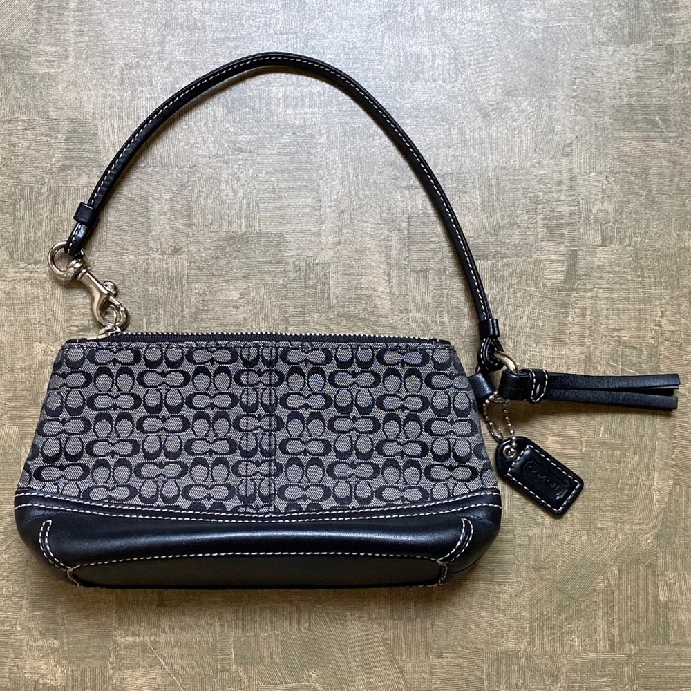 Coach Signature Wristlet With Leather Tassel